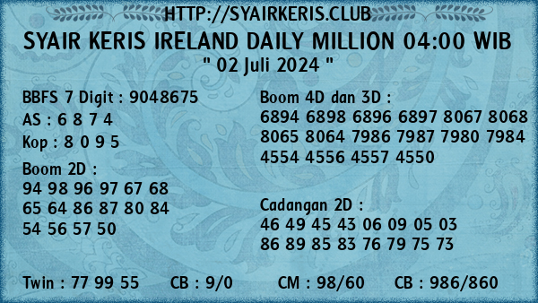 Prediksi Ireland Daily Million 04:00 WIB