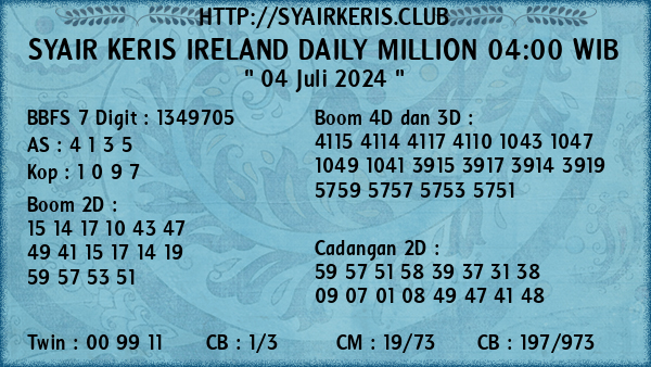 Prediksi Ireland Daily Million 04:00 WIB