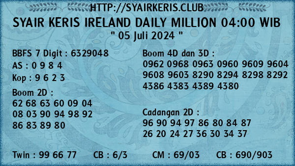 Prediksi Ireland Daily Million 04:00 WIB