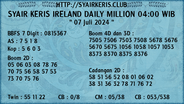 Prediksi Ireland Daily Million 04:00 WIB