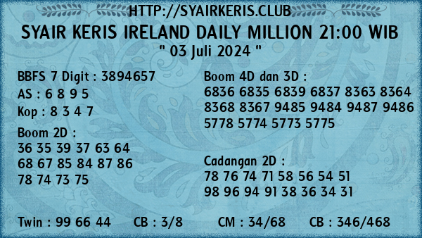 Prediksi Ireland Daily Million 21:00 WIB